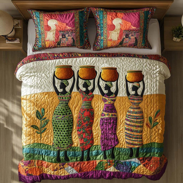 Tropical Radiance Line quilted 3-piece bedding set on a made bed in a light coastal bedroom
