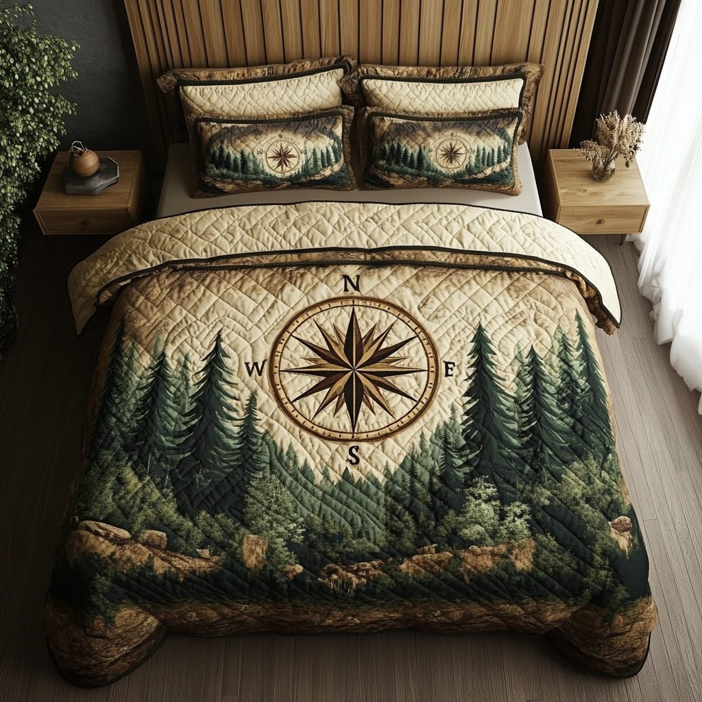 True North quilted 3-piece bedding set on a made bed with two matching pillow shams
