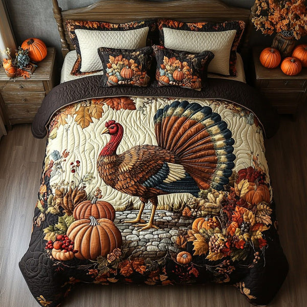 Turkey Trails quilted 3-piece bedding set on a made bed with two matching pillow shams