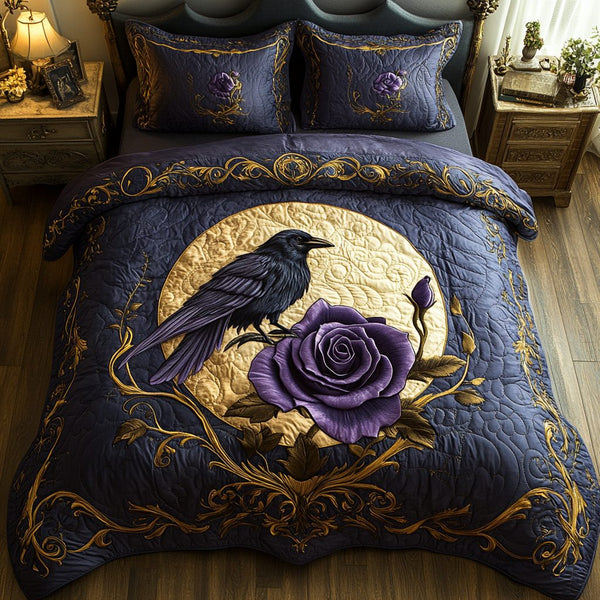 Twilight Beak quilted 3-piece bedding set on a made bed with two matching pillow shams