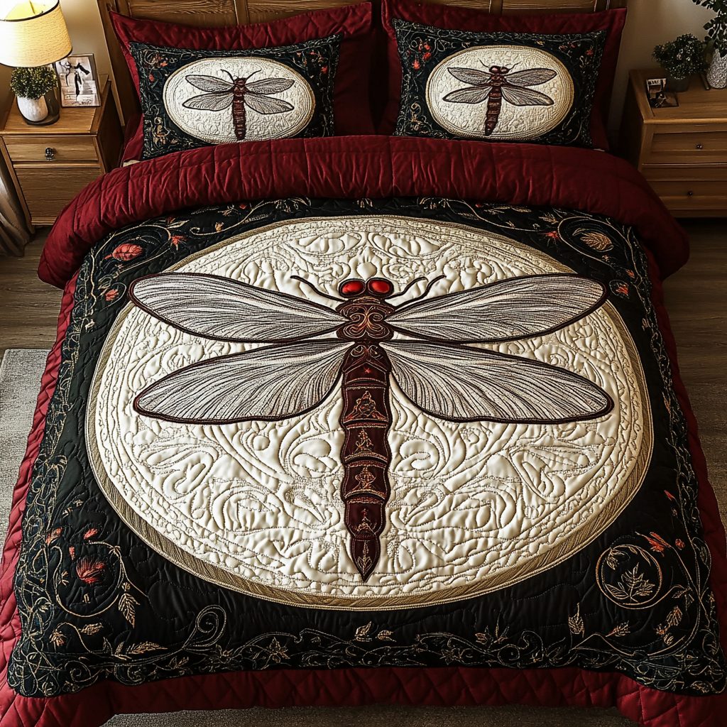 Twilight Flutter quilted 3-piece bedding set on a made bed with two matching pillow shams