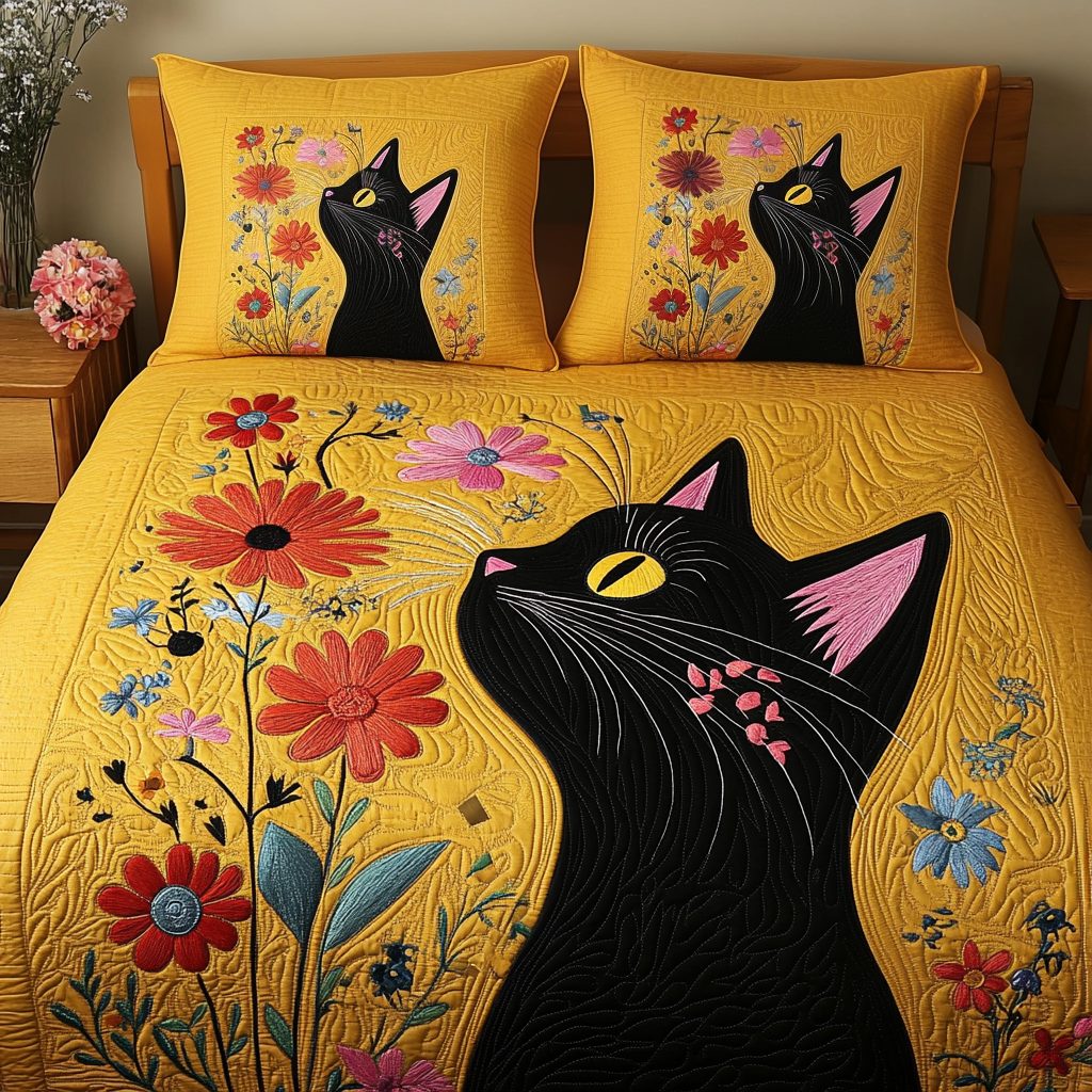 Twilight Gaze quilted 3-piece bedding set on a made bed with two matching pillow shams