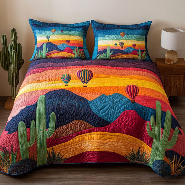Twilight Lift quilted 3-piece bedding set on a made bed with two matching pillow shams