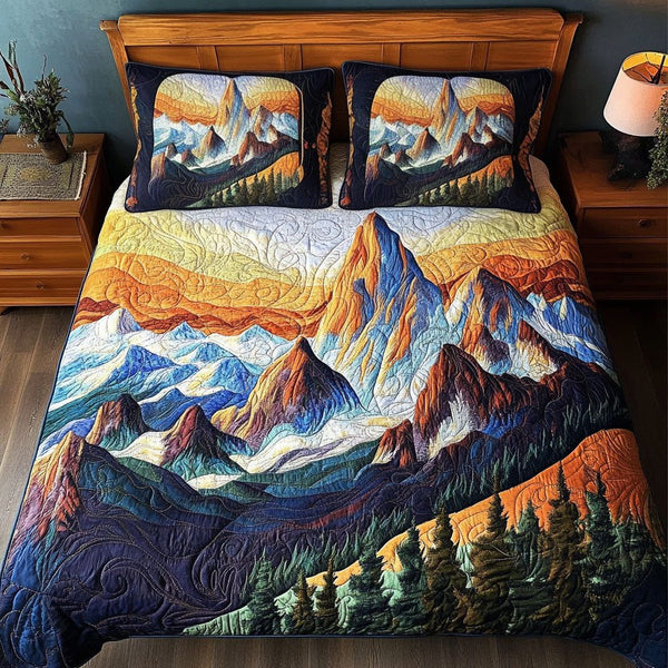 Twilight Ridge quilted 3-piece bedding set on a made bed with two matching pillow shams