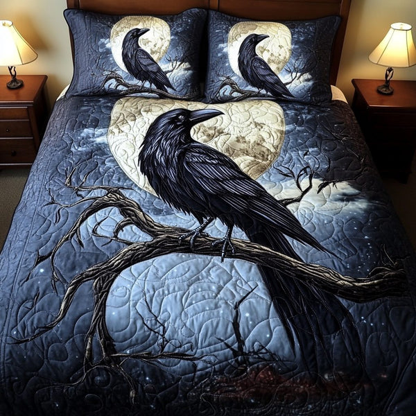 Twilight Tree quilted 3-piece bedding set on a made bed with two matching pillow shams