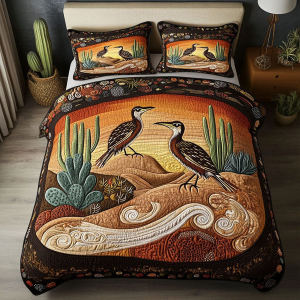 Twin Runners quilted 3-piece bedding set on a made bed with two matching pillow shams