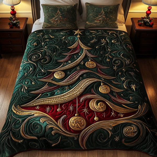 Twinkling Pine quilted 3-piece bedding set on a made bed with two matching pillow shams