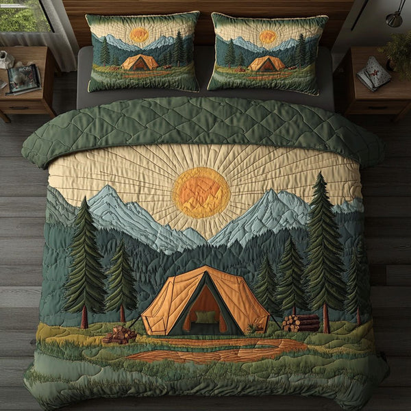 Under the Stars quilted 3-piece bedding set on a made bed with two matching pillow shams
