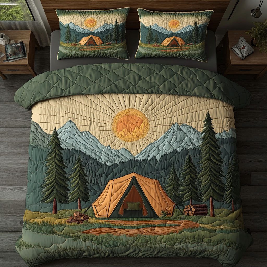 Under the Stars quilted 3-piece bedding set on a made bed with two matching pillow shams