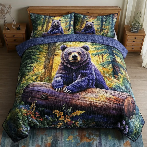 Untamed Beauty quilted 3-piece bedding set on a made bed with two matching pillow shams