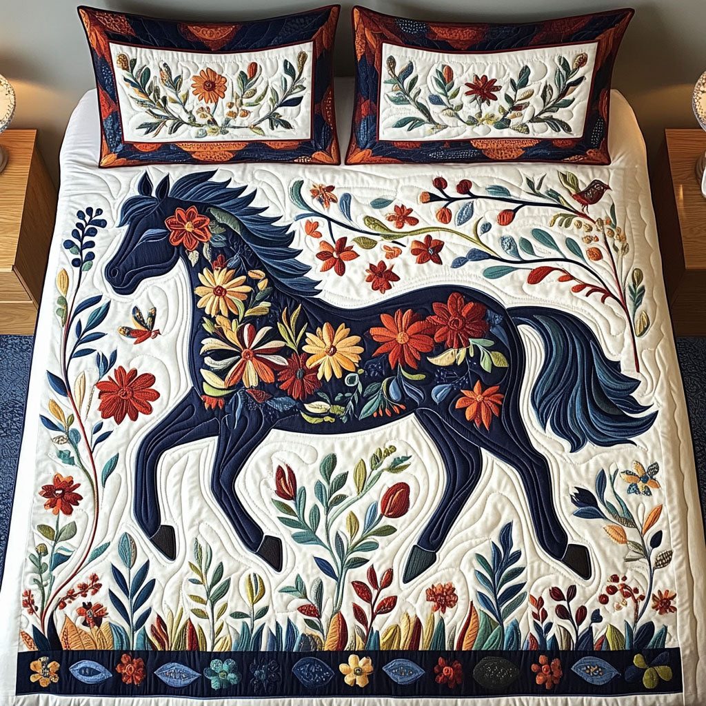 Untamed Grace quilted 3-piece bedding set on a made bed with two matching pillow shams