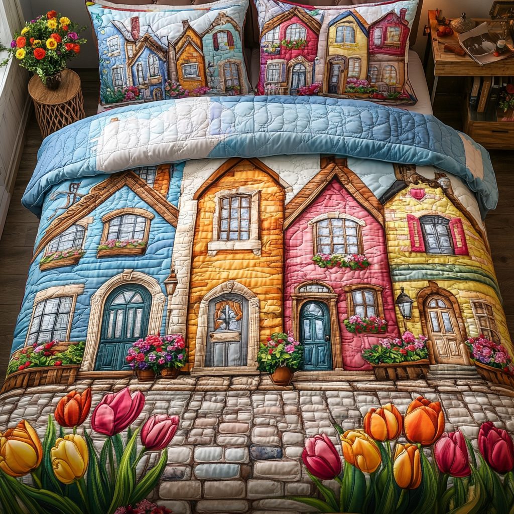 Urban Horizon quilted 3-piece bedding set on a made bed with two matching pillow shams