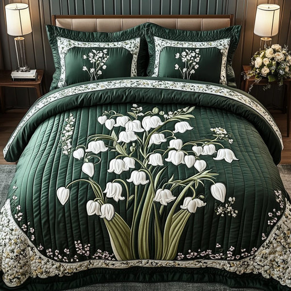 Valley Whisper quilted 3-piece bedding set on a made bed with two matching pillow shams
