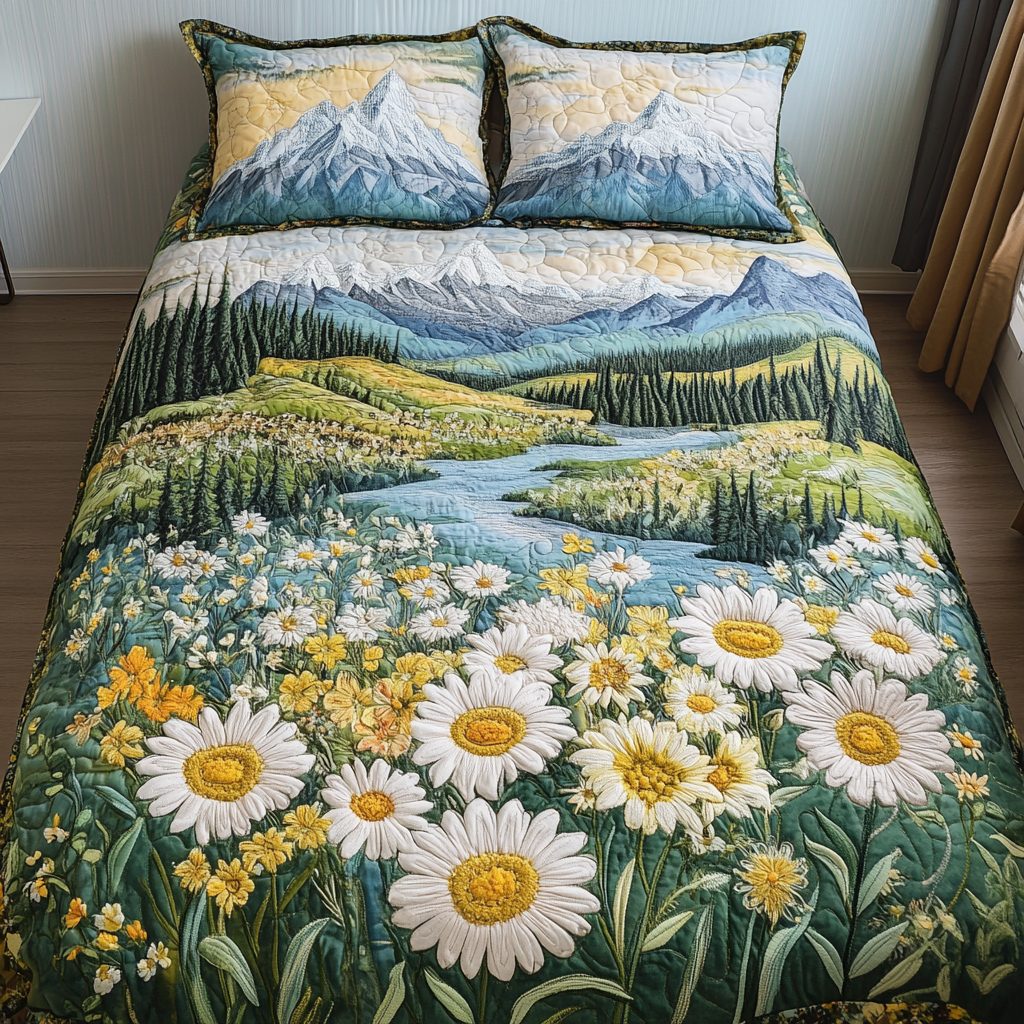 Vast Horizons quilted 3-piece bedding set on a made bed with two matching pillow shams