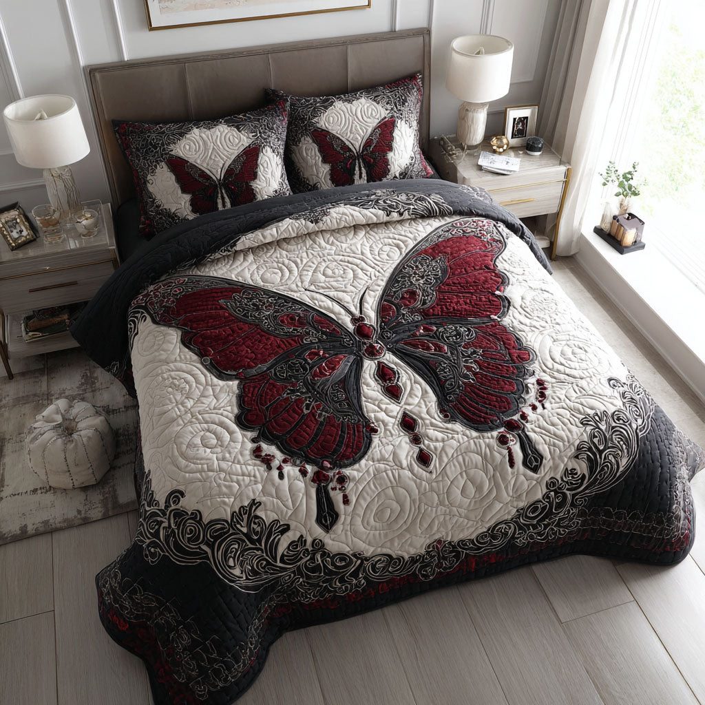 Velvet Emberwing quilted 3-piece bedding set on a made bed with two matching pillow shams