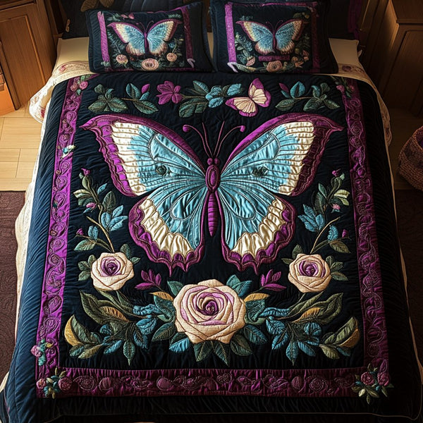 Velvet Flight quilted 3-piece bedding set on a made bed with two matching pillow shams