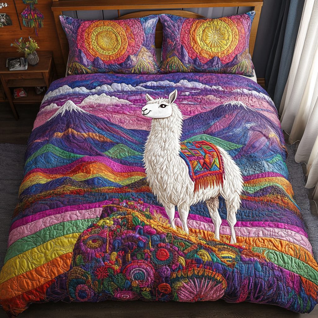 Velvet Hills quilted 3-piece bedding set on a made bed with two matching pillow shams