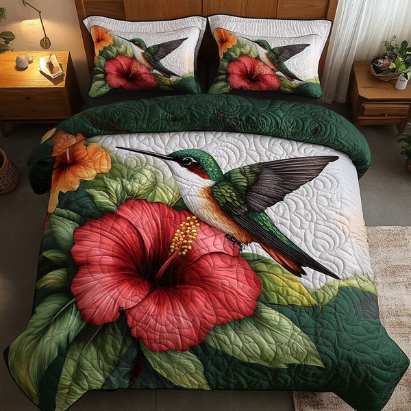 Velvet Nectar quilted 3-piece bedding set on a made bed with two matching pillow shams