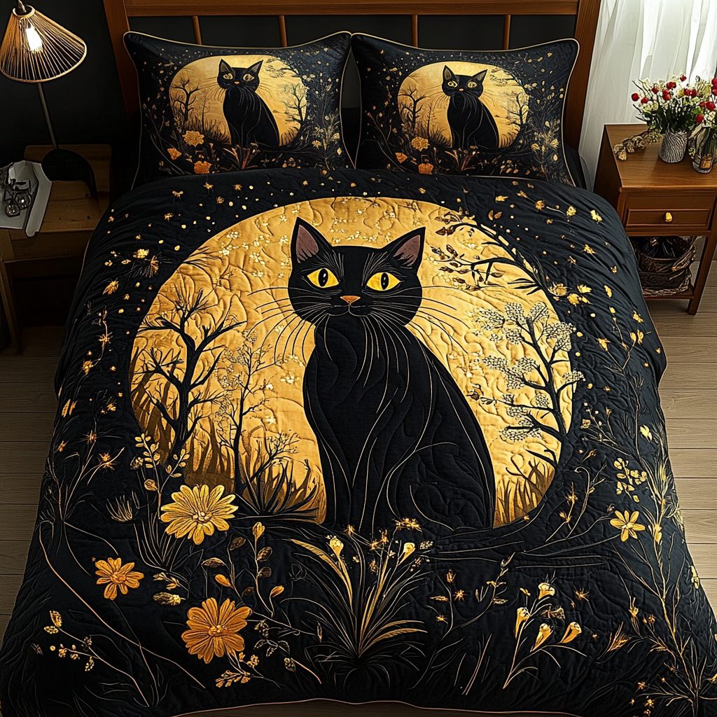 Velvet Stare quilted 3-piece bedding set on a made bed with two matching pillow shams