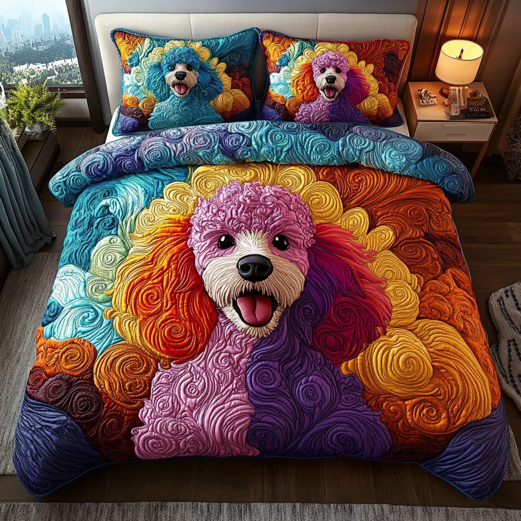 Velvet Tail quilted 3-piece bedding set on a made bed with two matching pillow shams
