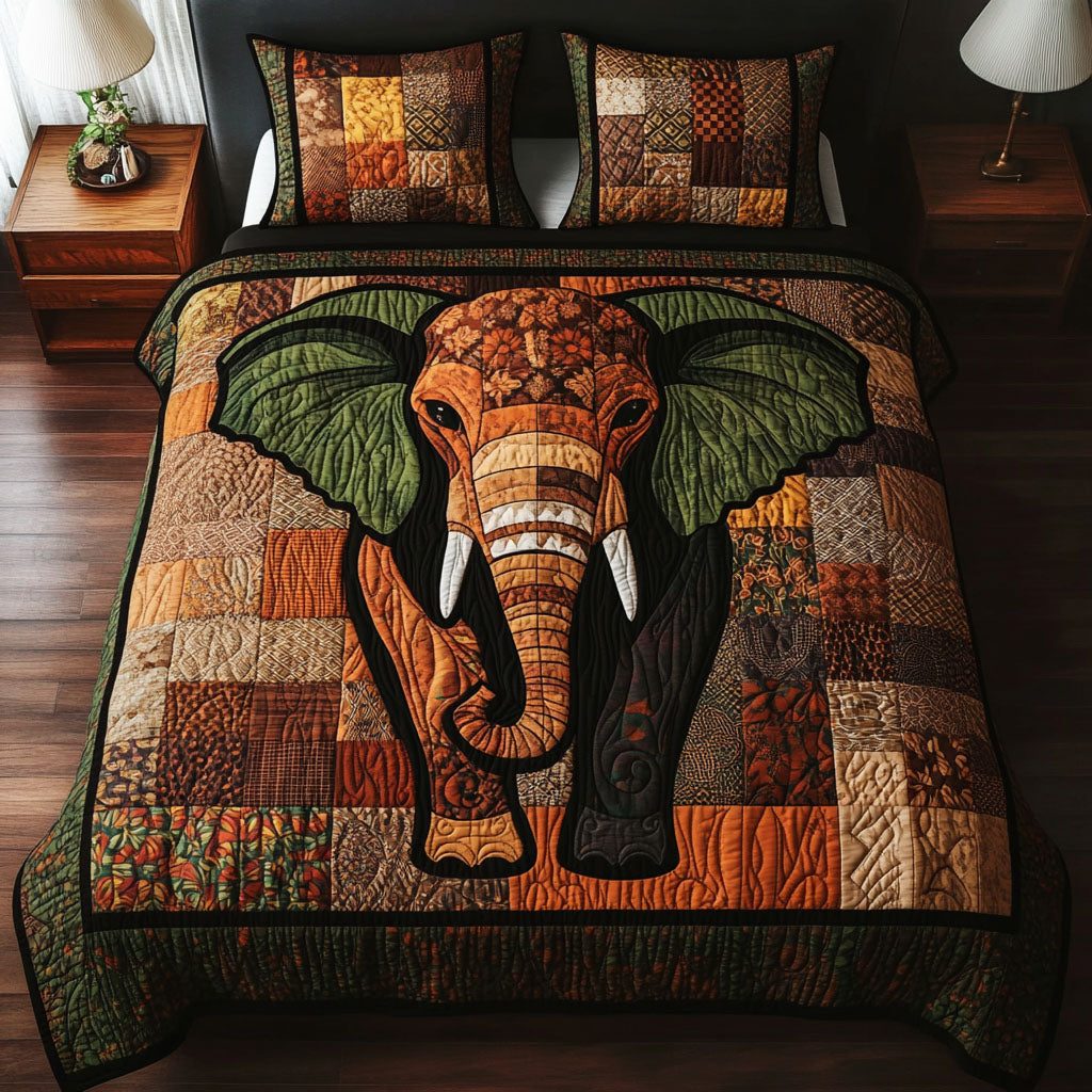 Verdant Giant quilted 3-piece bedding set on a made bed with two matching pillow shams