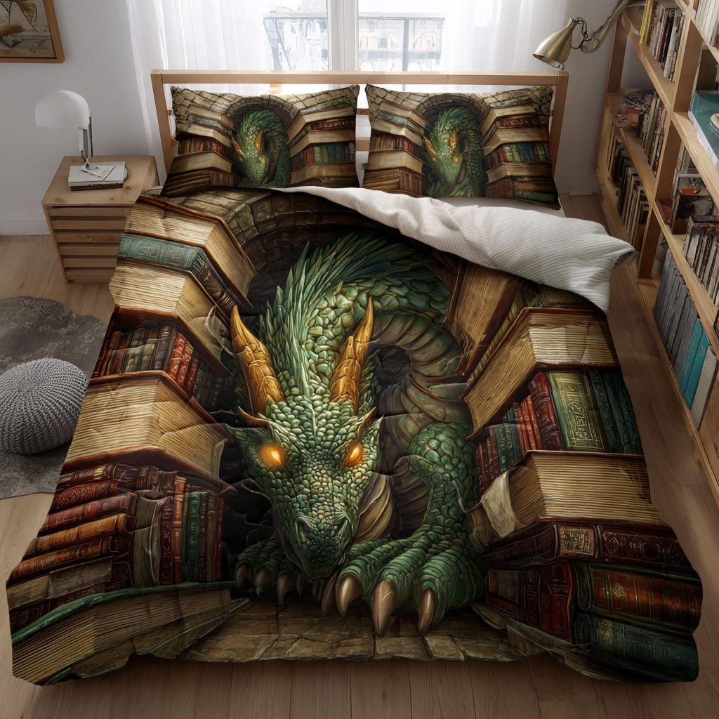 Verdant Guardian quilted 3-piece bedding set on a made bed with two matching pillow shams