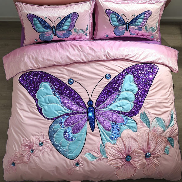 Vibrant Flight quilted 3-piece bedding set on a made bed with two matching pillow shams