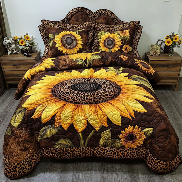 Vibrant Garden quilted 3-piece bedding set on a made bed with two matching pillow shams