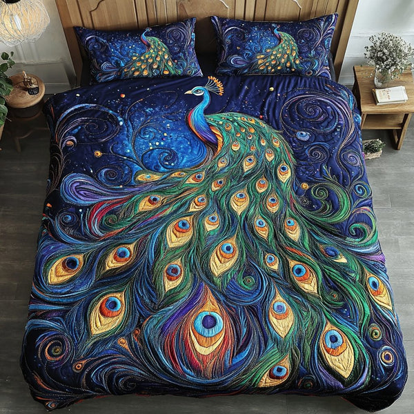 Vibrant Glory quilted 3-piece bedding set on a made bed with two matching pillow shams