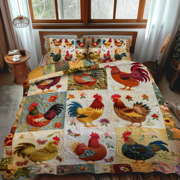 Vibrant Village quilted 3-piece bedding set on a made bed with two matching pillow shams