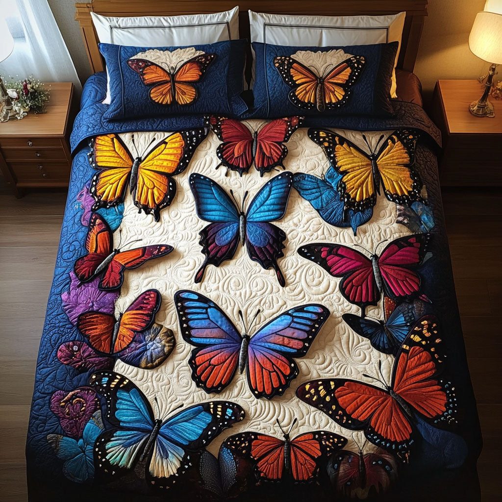 Vibrant Voyage quilted 3-piece bedding set on a made bed with two matching pillow shams