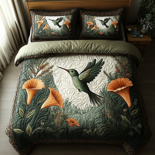 Vintage Flight quilted 3-piece bedding set on a made bed in a farmhouse bedroom