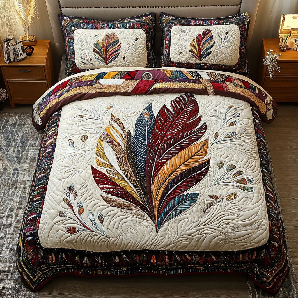 Vision Keeper quilted 3-piece bedding set on a made bed with two matching pillow shams