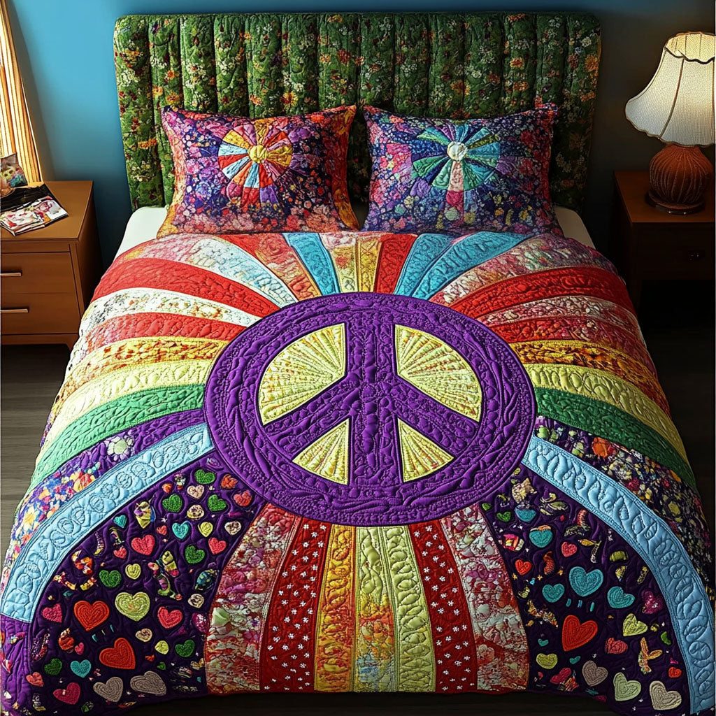 Vivid Dreams quilted 3-piece bedding set on a made bed with two matching pillow shams