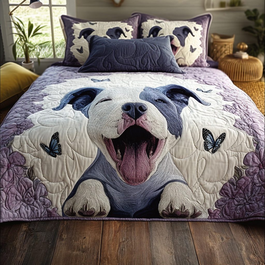 Vivid Guardian quilted 3-piece bedding set on a made bed with two matching pillow shams