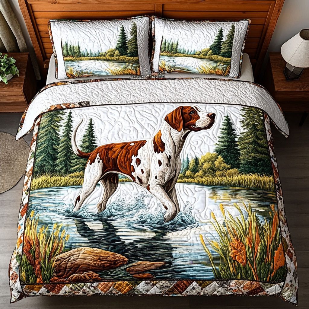 Wading GSP quilted 3-piece bedding set on a made bed with two matching pillow shams
