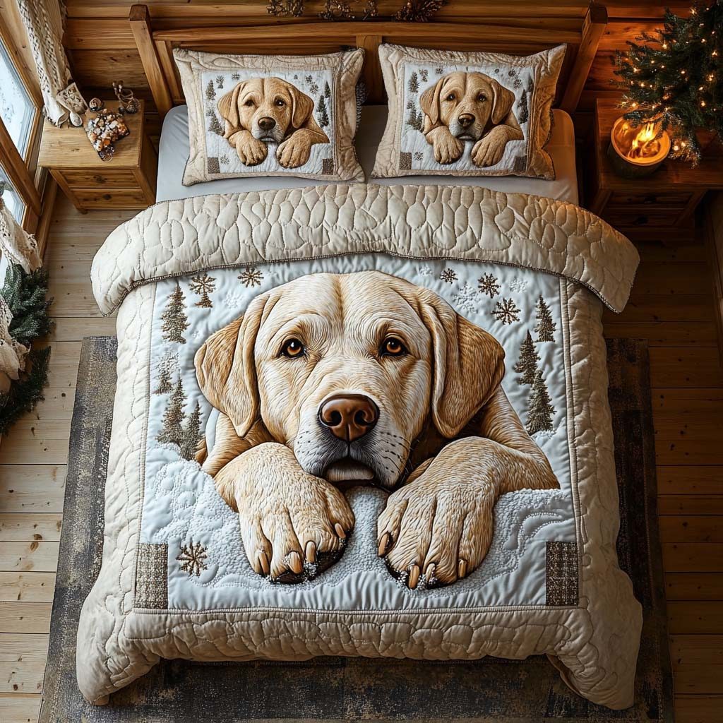 Warm Embrace quilted 3-piece bedding set on a made bed with two matching pillow shams