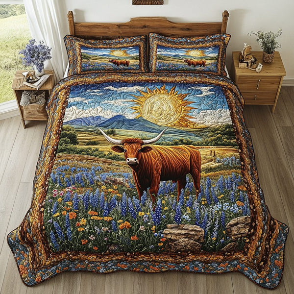 Western Dreams quilted 3-piece bedding set on a made bed in a rustic timber bedroom