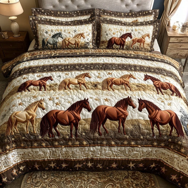 Western Glory quilted 3-piece bedding set on a made bed in a rustic timber bedroom