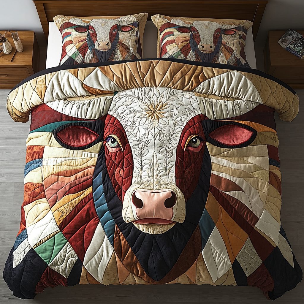 Western Pride quilted 3-piece bedding set on a made bed in a rustic timber bedroom