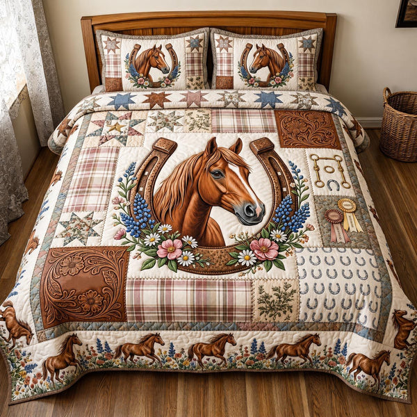 Western Soul quilted 3-piece bedding set on a made bed in a rustic timber bedroom