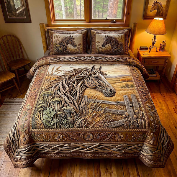 Western Soul quilted 3-piece bedding set on a made bed in a rustic timber bedroom