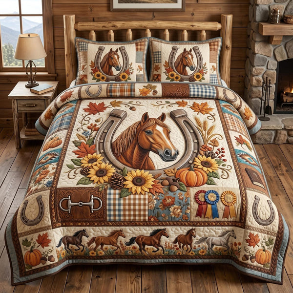 Western Soul quilted 3-piece bedding set on a made bed in a rustic timber bedroom