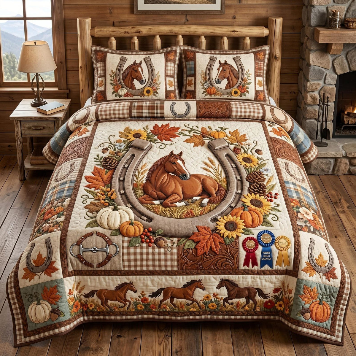 Western Soul quilted 3-piece bedding set on a made bed in a rustic timber bedroom