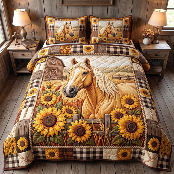 Western Soul quilted 3-piece bedding set on a made bed in a rustic timber bedroom