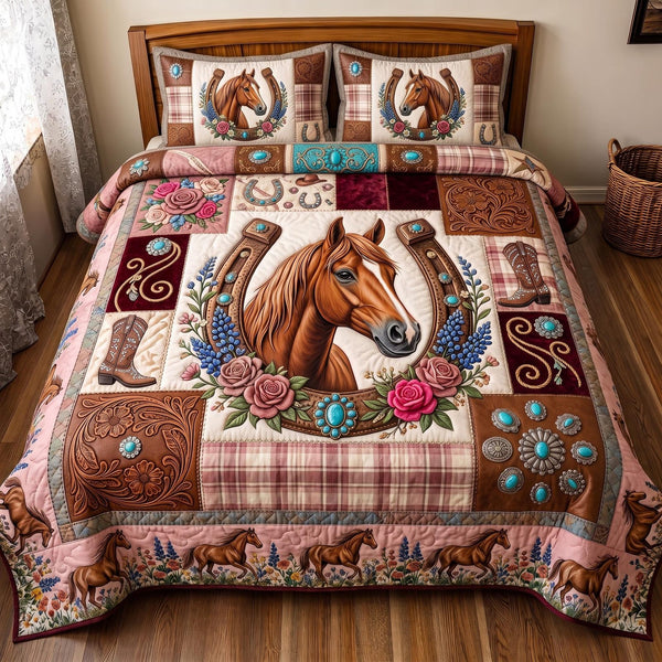 Western Soul quilted 3-piece bedding set on a made bed in a rustic timber bedroom