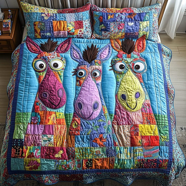 Whimsical Herd quilted 3-piece bedding set on a made bed with two matching pillow shams