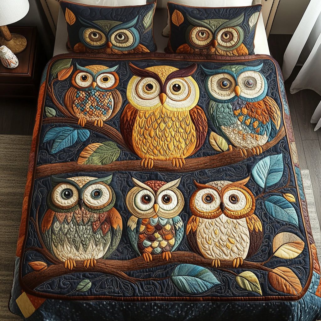 Whimsy Woods quilted 3-piece bedding set on a made bed with two matching pillow shams