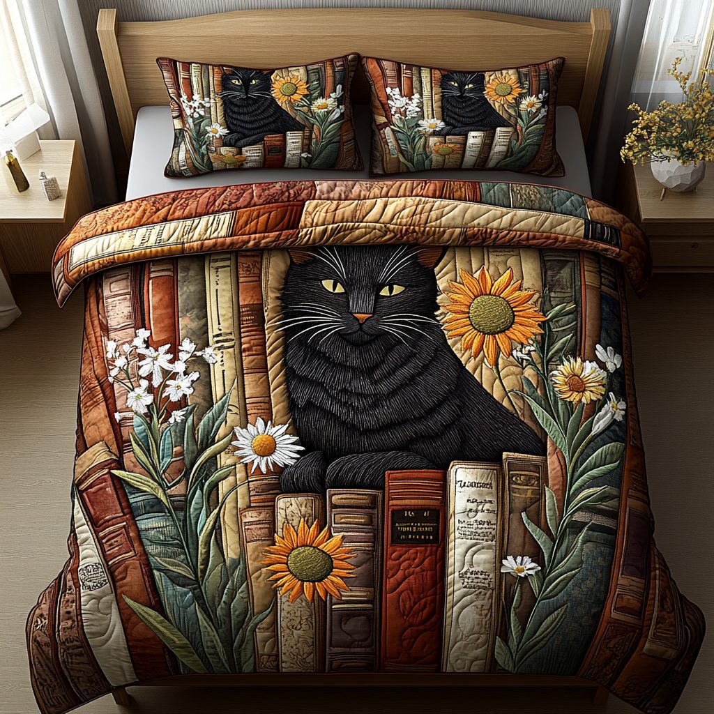 Whisker Page quilted 3-piece bedding set on a made bed with two matching pillow shams