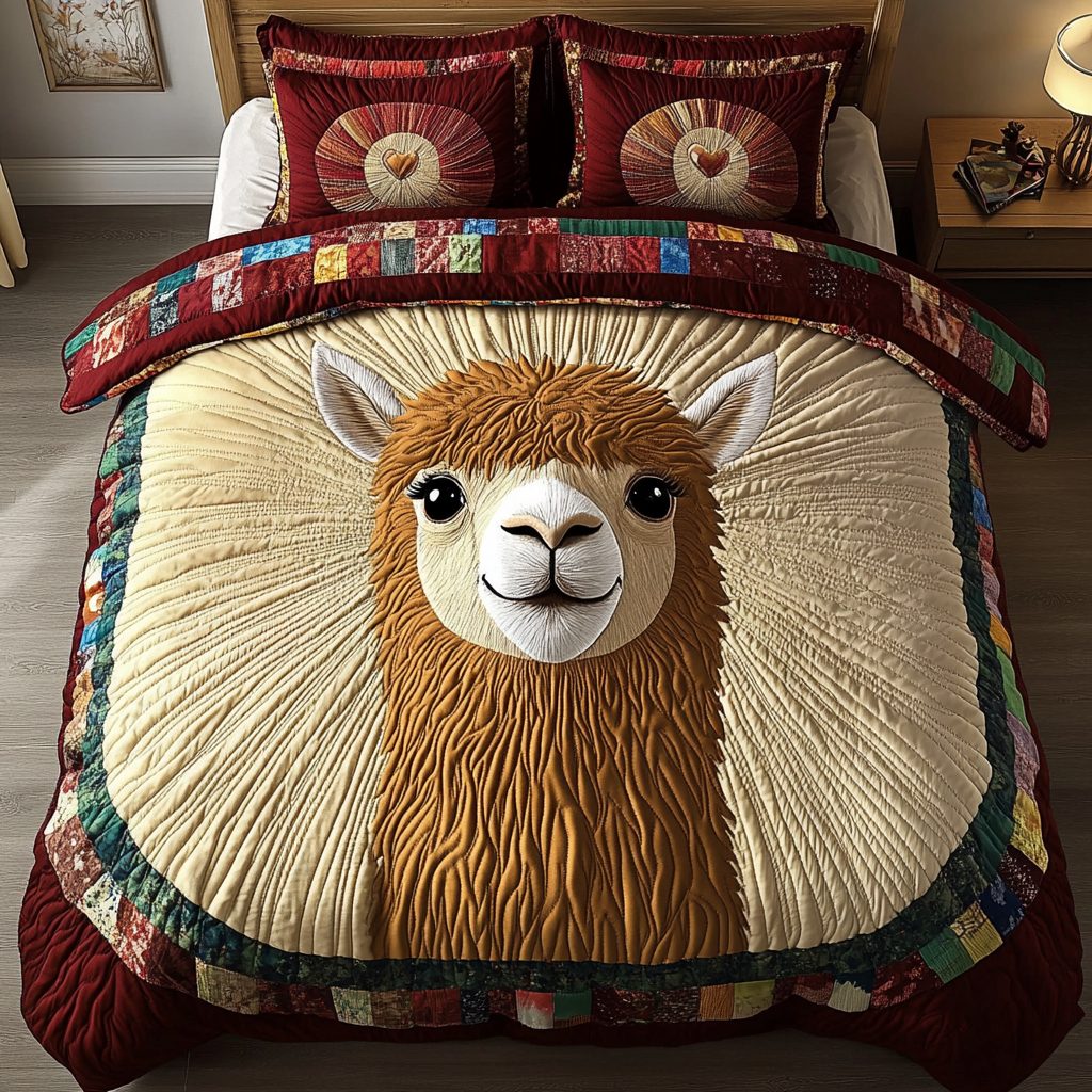 Whispering Meadows quilted 3-piece bedding set on a made bed with two matching pillow shams